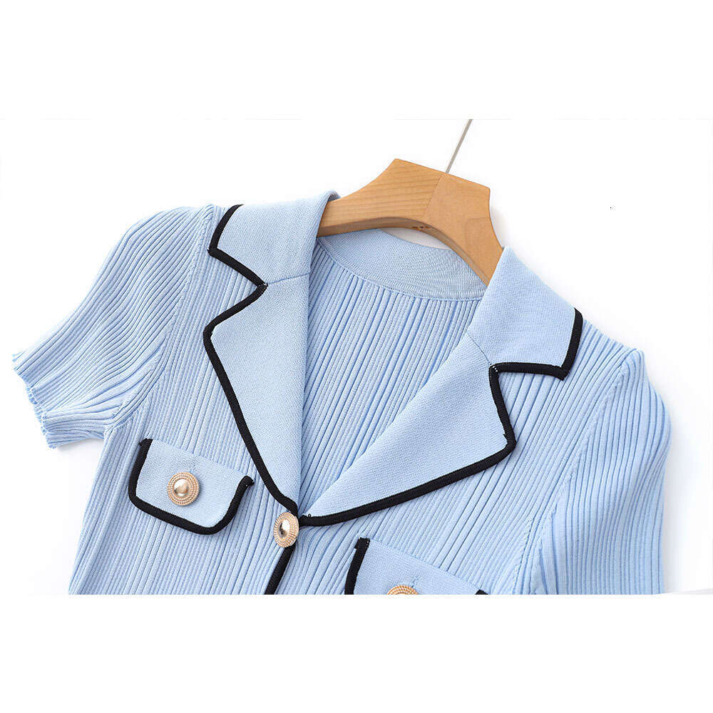 Designer French collar short sleeved knitted women's clothing 2026 spring A10 new elegant socialite slim fit dress