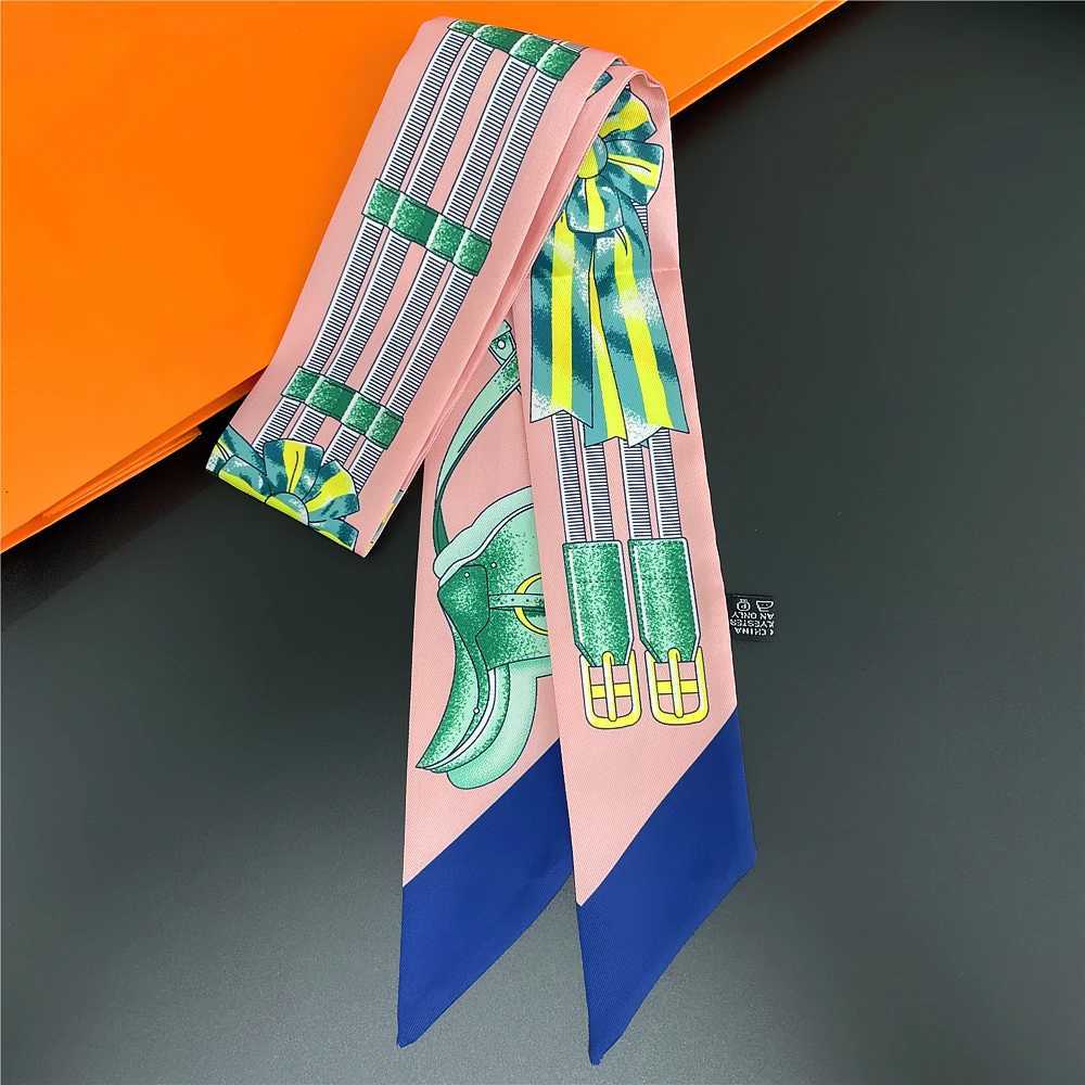 Fashion Wen Scarf 2024 Brand Design Silk Scarf Fashion Horse Rope Print band Skinny Bag Hair Scarves Neckerchief X260328