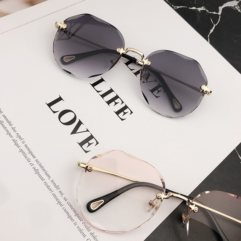 Fashionable Frameless Women's Designer Sunglasses Luxury Accessories Internet Famous Street Photography Large Frame Outdoor Sun Protection Cyclin