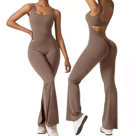 European and American Cross-Border Women's Sleeveless Flared Sexy Backless Tank Tight-Fitting Hip-Lifting Yoga Jumpsuit