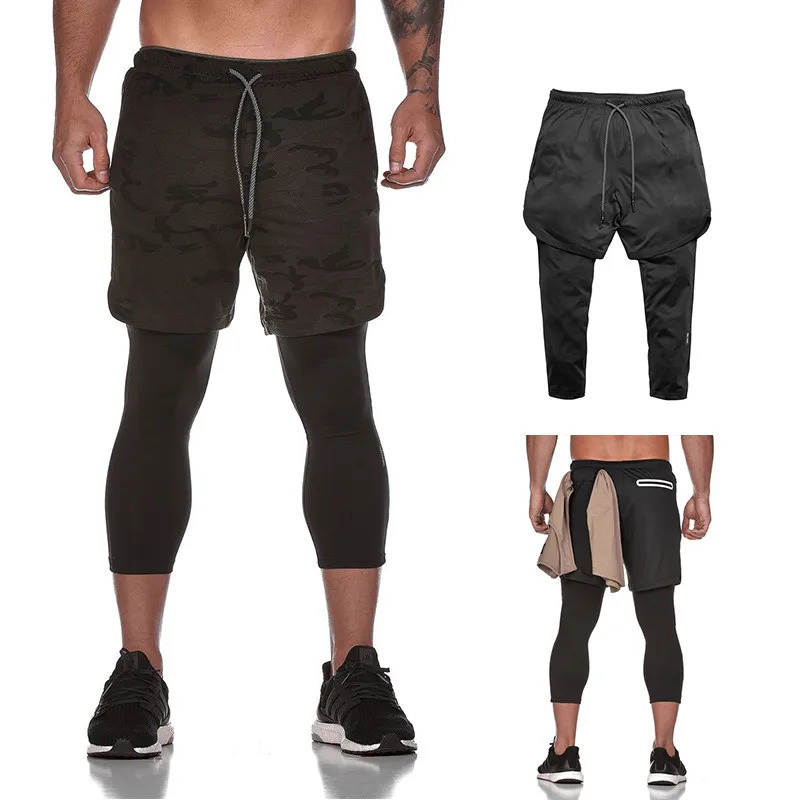 2 in 1 Compression Pants Mens basketball shorts Leggings sport Running Shorts High Elastic Dry Fit Training Tights Jogging Pants 260330