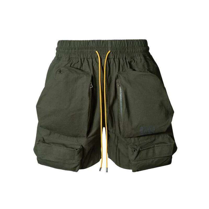 Multi-Pockets Drawstring Cargo Shorts For Men 2026 Summer Fashion Streetwear Casual Short Pants Male Clothes Green Black