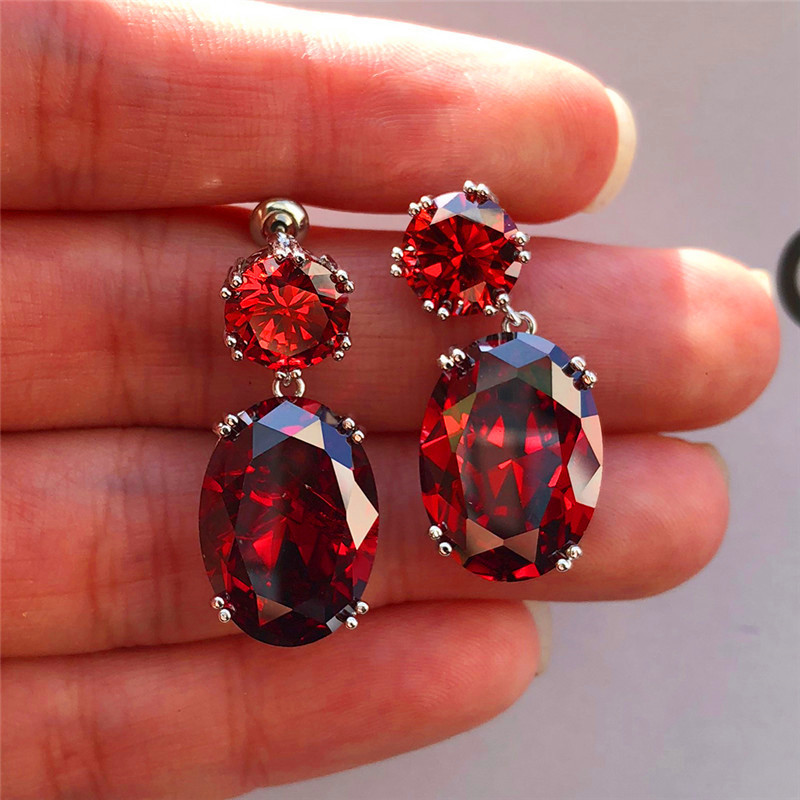 Classical Exquisite 18K White Gold Plated Oval Shape Cubic Zirconia Dangle Earrings for Women Sapphire Crystal Diamond Drop Earrings Stud Earring Jewe