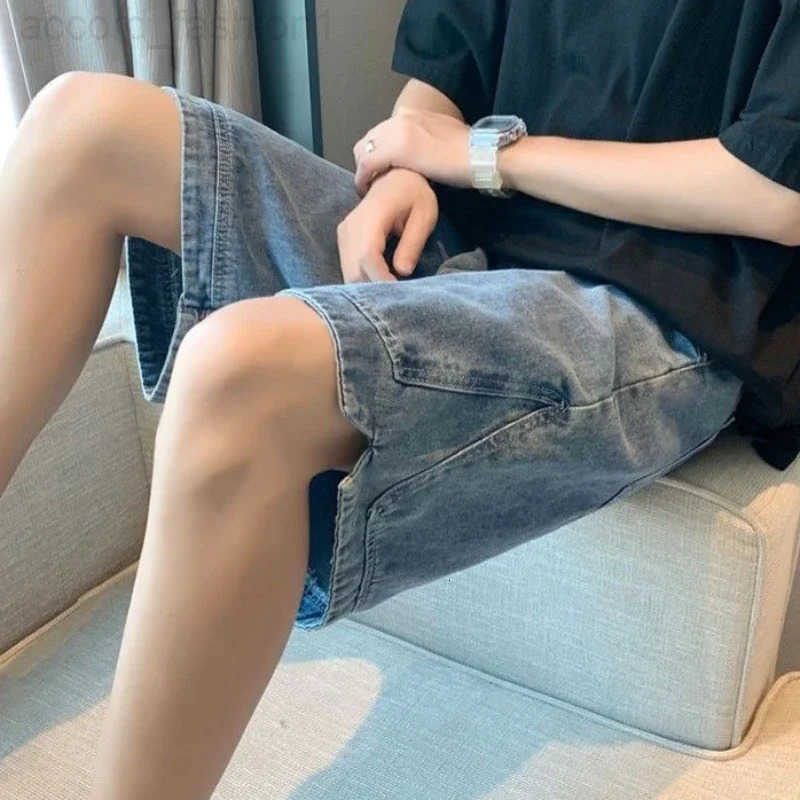 Long Man Denim Shorts with Pockets Short Jeans Pants for Men Half Wide Baggy Bermuda Loose Sale New in Summer Luxury Emo Buttons H260330