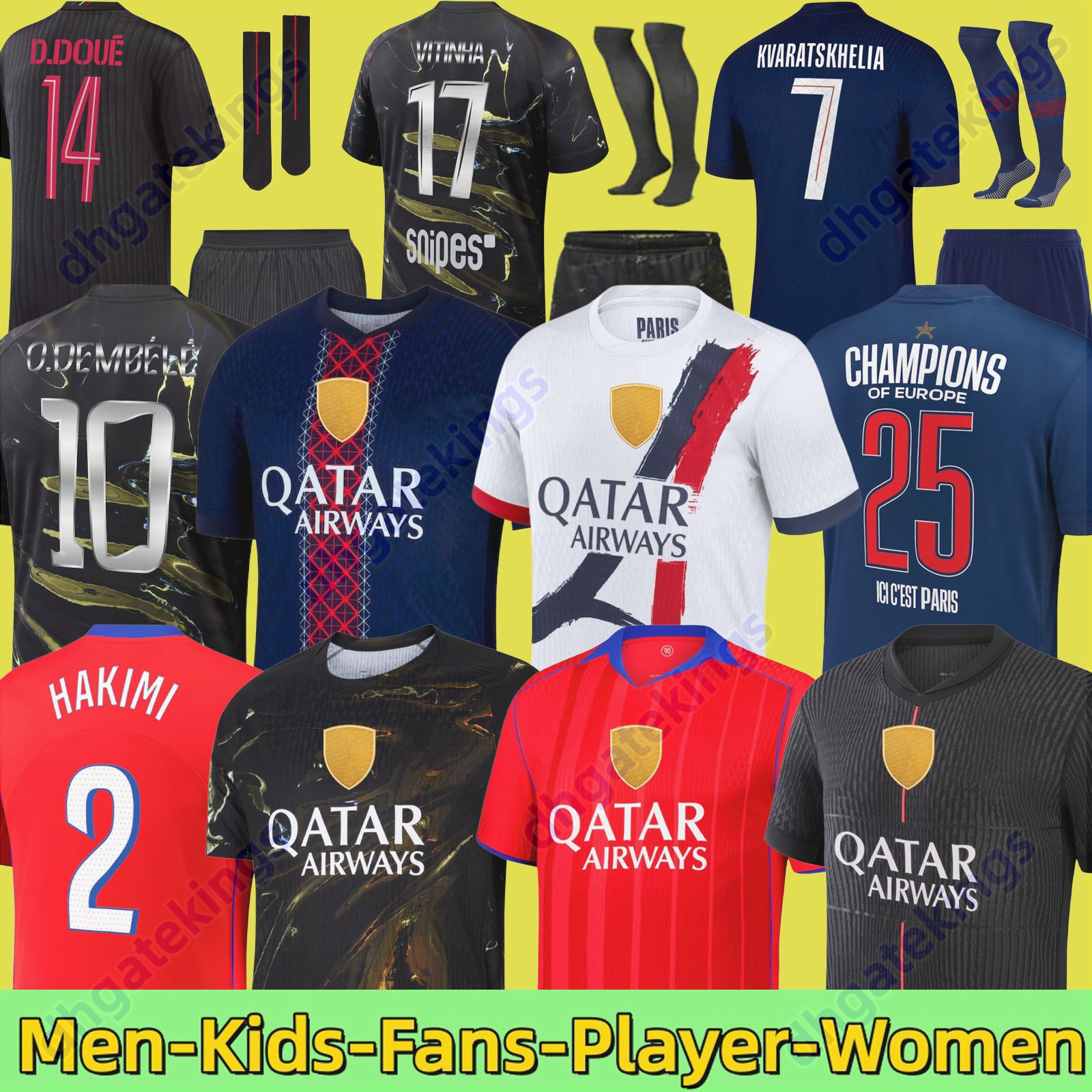 Maillot fourth Soccer Jerseys DEMBELE HAKIMI 25 26 enfants 2025 football shirts Men kits kids Equipment uniforms VITINHA CHEVALIER doue JOAO NEVES Night Edition 5th