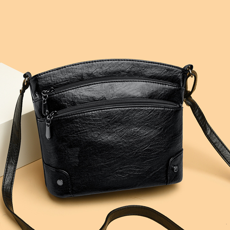 PU women's 2025 new vintage fashion multi-layer bucket soft leather ladies' shoulder crossbody bag for middle-aged mothers
