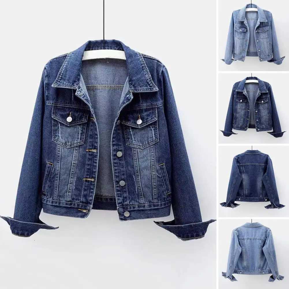 Women Denim Jacket Single-breasted Chest Flap Pocket Jacket Long Sleeve Slim Short Coat Retro Ladies Denim Jackets OuterwearT260328