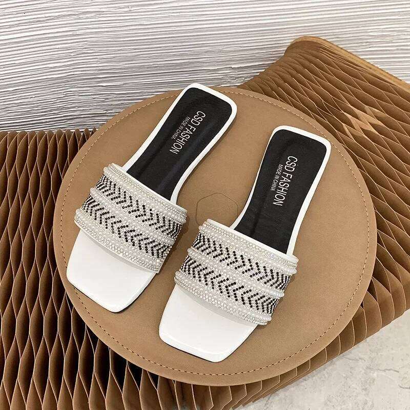 Summer Rhinestone Women Sandals Pearl Cross Fashion Ladies Slippers Luxury Designers Outdoor Beach Comfort Slides Shoes