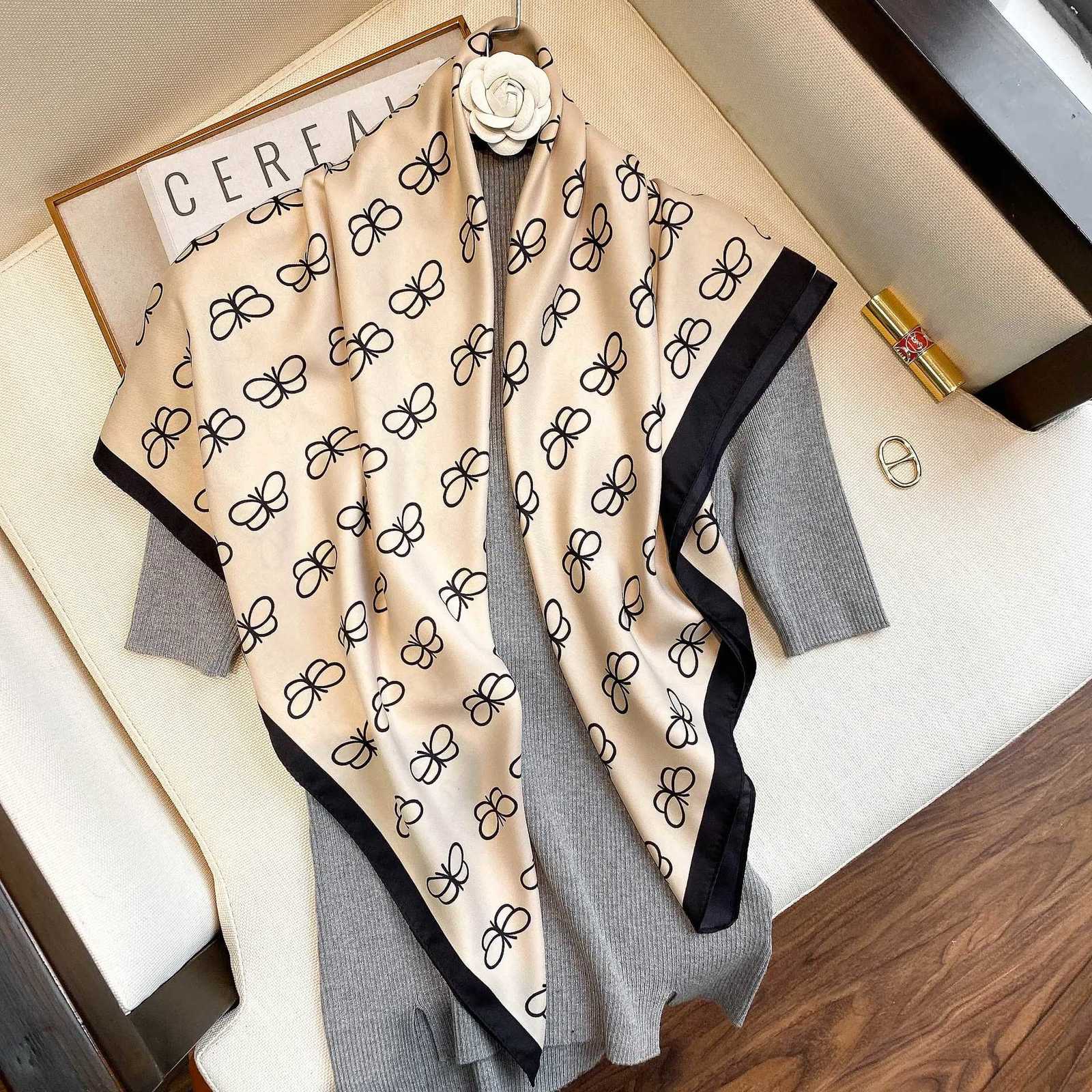 9090cm Women Scarf Silk Feeling Hair Neck Square Brand Office bandanna muffler Waiter Flight Attendants Handkerchief Rings wrap Z260330