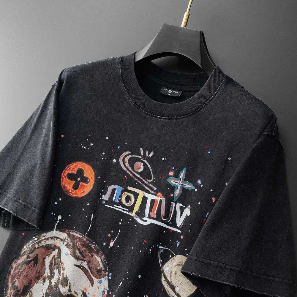New European-style American-style personalized printed short-sleeve T-shirt, luxury summer loose-fitting fashionable round-neck trendy top