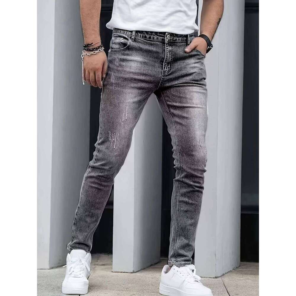 Autumn New Men's Stretch Jeans European American Fashion Casual Vintage Washing Feet Elasticity Denim Trousers Male 26Y0330