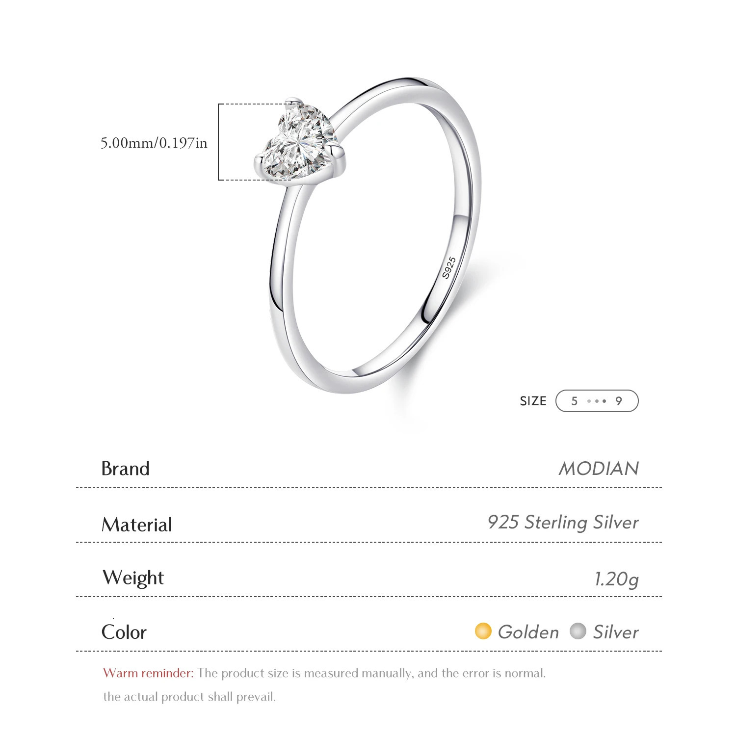 Modian 925 Sterling Silver Simple Love Heart AAAAA Zirconia Sparkling Finger Ring For Women Female Wedding Jewelry 260324