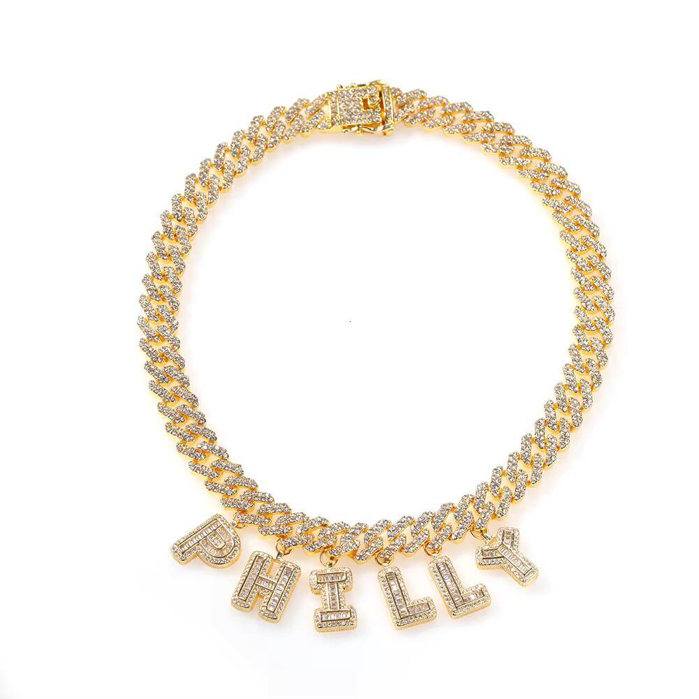 Custom Name Necklace Hip Hop Cuban Chain Necklace With Moissanite Stone DIY Letters Necklace