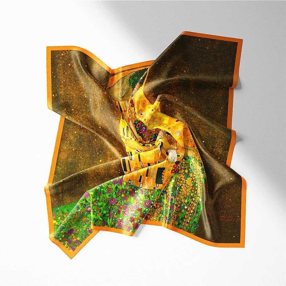 Famous Oil Painting Twill 100 Silk Scarf Fashion Bandana Wen Scarf Wraps 53cm Square Scarves Hijab Scarf Neckerchief X260328