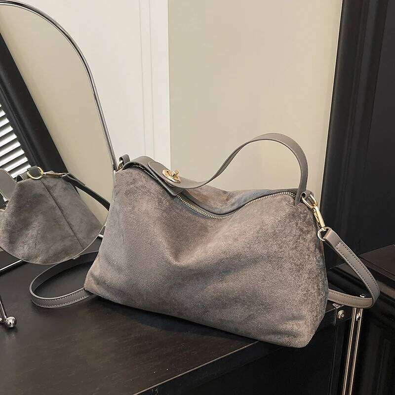Faux Suede Solid Color Zipper Large Capacity Casual Tote New Trend Versatile Waterproof And Durable Crossbody Bags QIBALIANGPIN