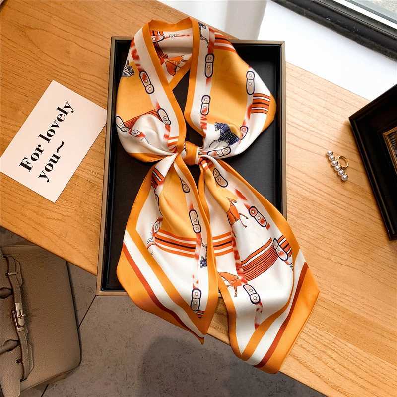 Luxury Long Silk Scarf Fem Horse Print Thin Narrow Scarf Bag Hair Band Ribbon Scarfs Wen Neckerchief X260328