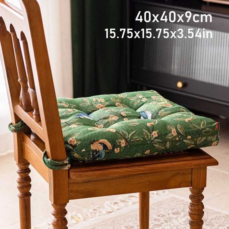 40x40cm Thick Chair Cushion Bird Print Seat Pad Soft Cotton Linen Tie on Kitchen Dining Chair Cushion Home Decor H260330 - view 3