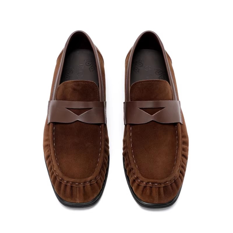 Loafers Men's Genuine Leather Soft Soled Beanie Shoes Slip-On Suede Casual Breathable Leather Shoes Driving Shoes
