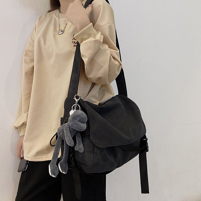 Canvas Crossbody Bag Men, Trendy Brand, Large Capacity, Ins Japanese Style, Versatile, Vintage Backpack, Simple and Casual for Men