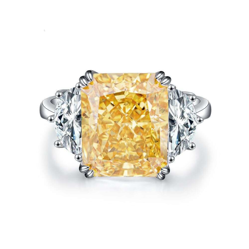 Ring Designer Exquisite Flower Shaped Zircon Ring For Women High Carbon Diamond Radiant Ice Cut Zircon Wood Color Style Pure Silver Emerald Ring Luxur