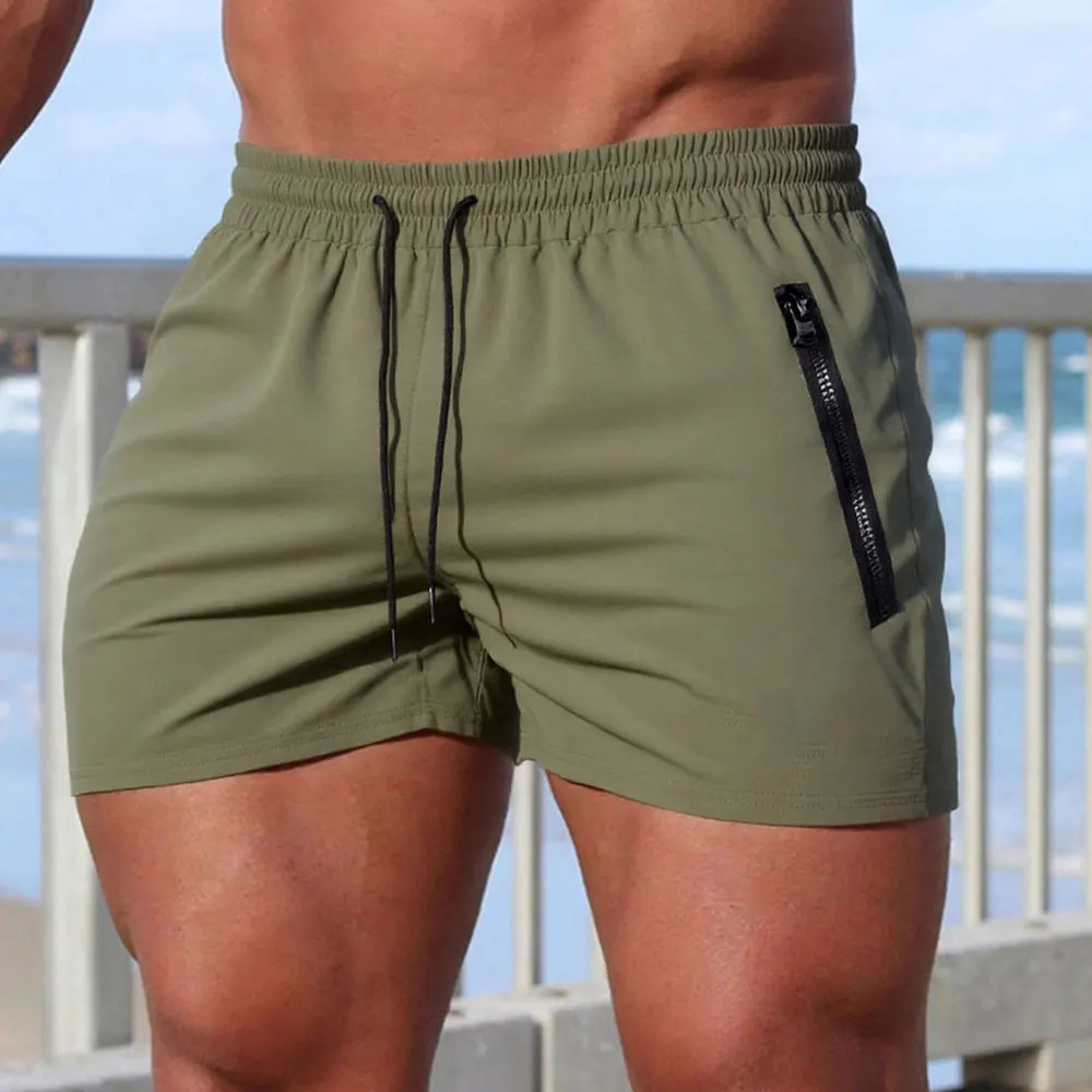 Mens Soild Color Swim Shorts Summer Casual Beach Board Shorts for Men Quick Dry Running Fitness Gym Shorts Zipper Pocket 260327