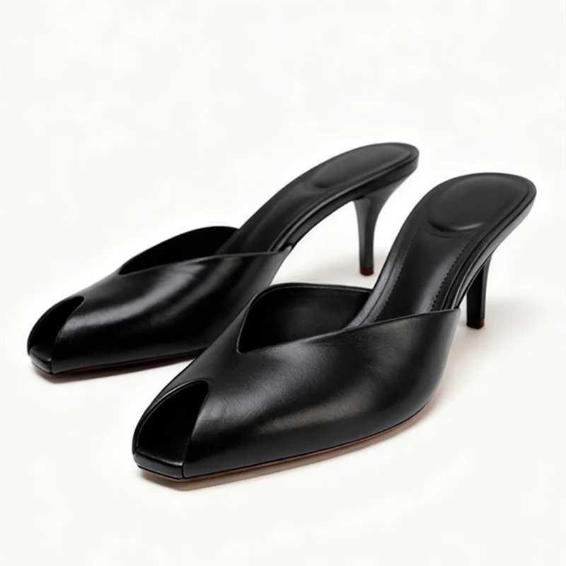 Sexy Peep Toe Design Brand High Heel Slippers Women High Quality Patent Leather Thin Heel Slide Sandals Fashion Party Dress Shoe Z260330