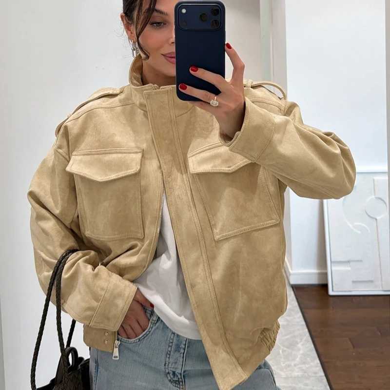 Womens Jacket Black Suede Jacket New Coats And Jackets Lady Autumn 2025 New Collection Long Sleeve Tops Comfortable StreetwearT260328