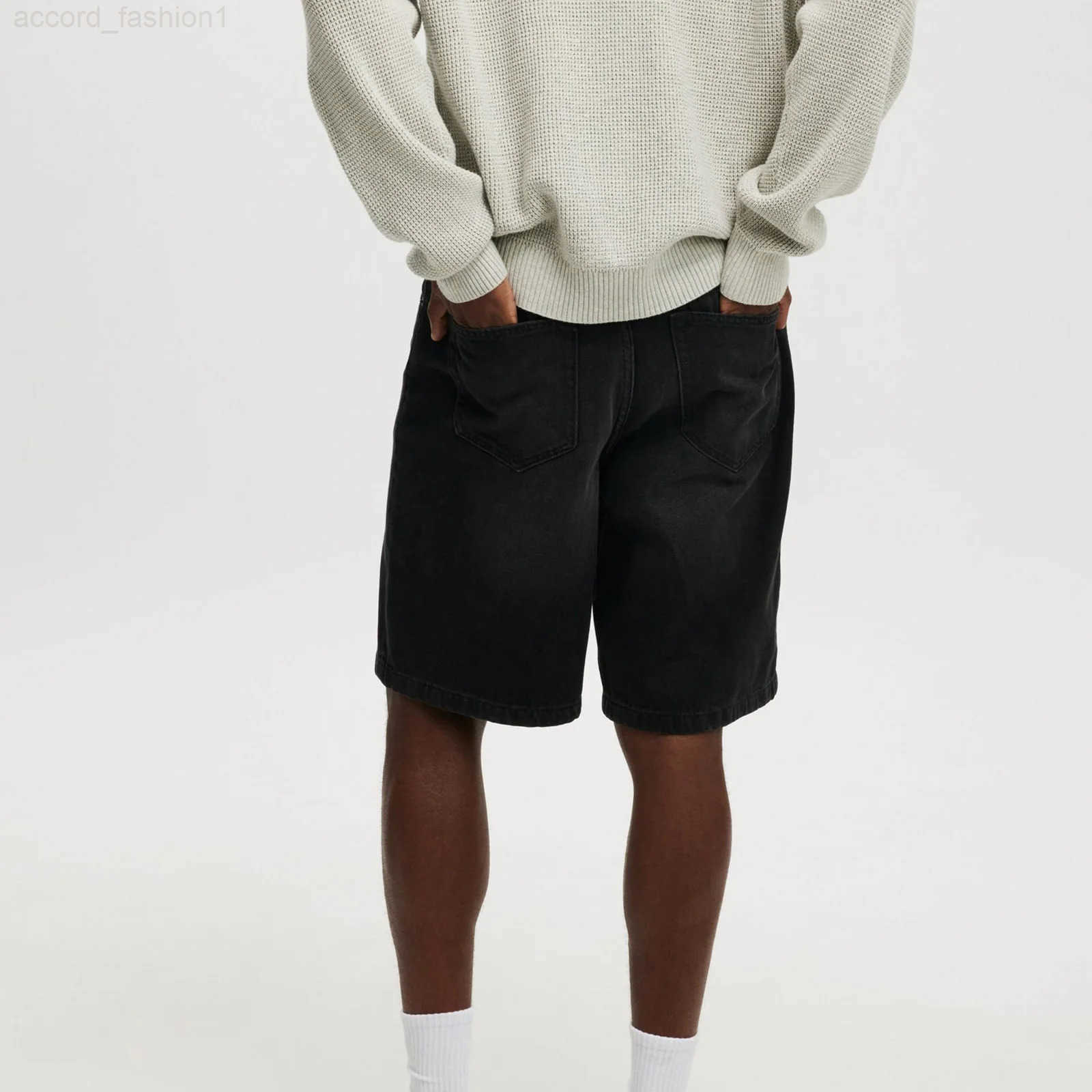Casual Mens Knee Length Denim Shorts Fashion High Waist Loose Fit Baggy Jean Shorts for Summer Daily Streetwear H260330