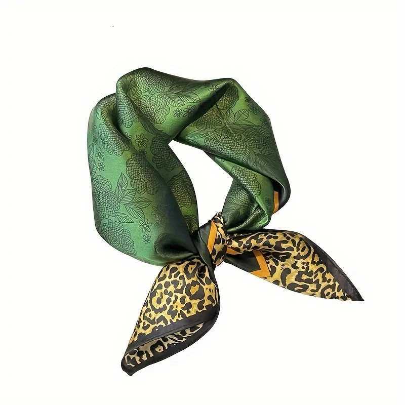 2087 Boho Paisley Flower Square Hijab Scarf Imitation Silk Green Small Neck Scarf Stylish Casual Headscarf Z260330