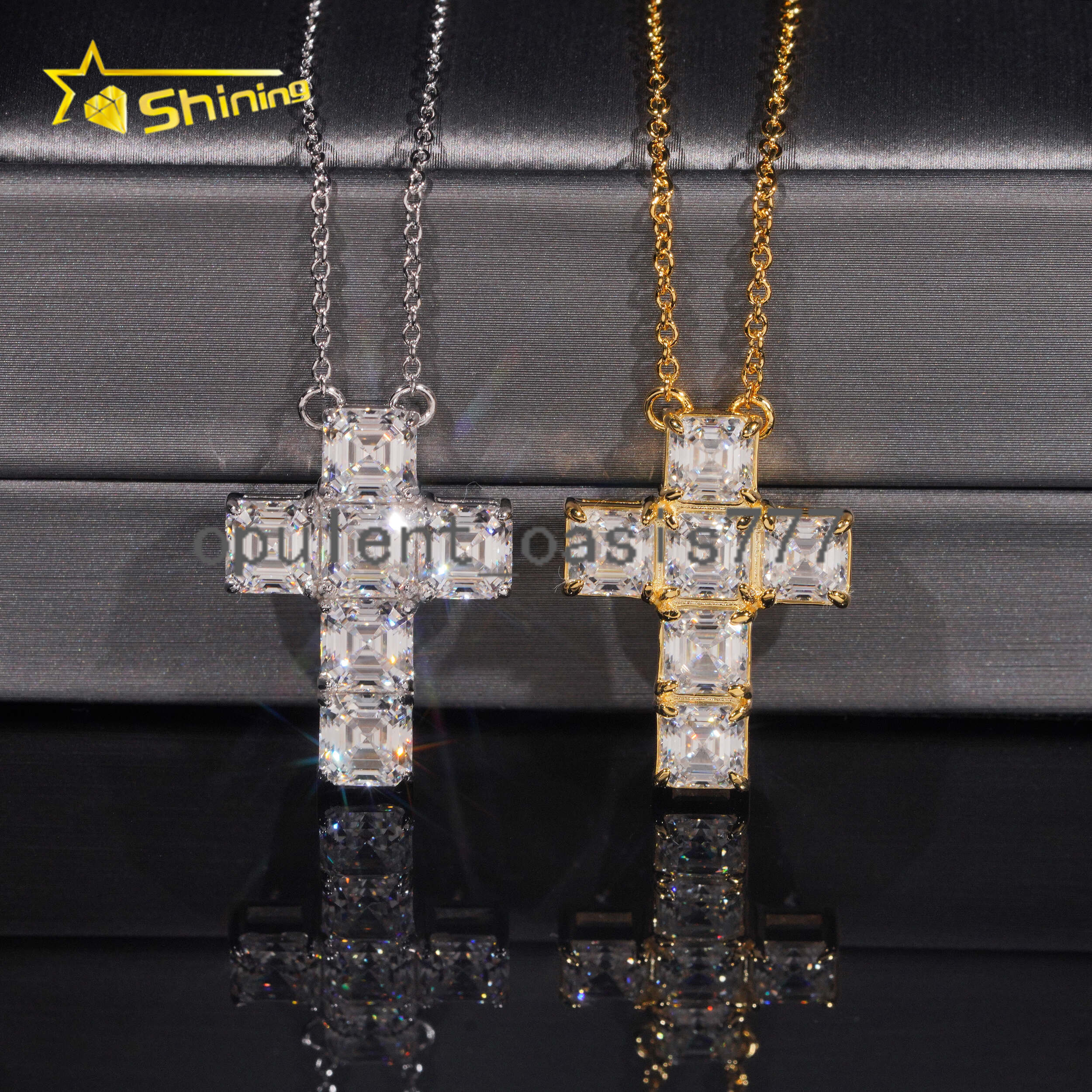 Worldwide Shipping Trendy Cross Pendant Jewelry 925 Sterling Silver Asscher Cut Moissanite Diamond Cross Pendant Necklace