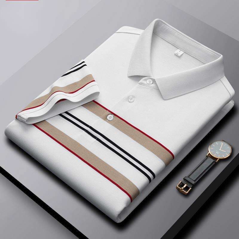 Modal Pique Cotton Summer Men's Striped Polo Shirt Business Casual Turn-Down Collar Short Sleeve T-Shirt