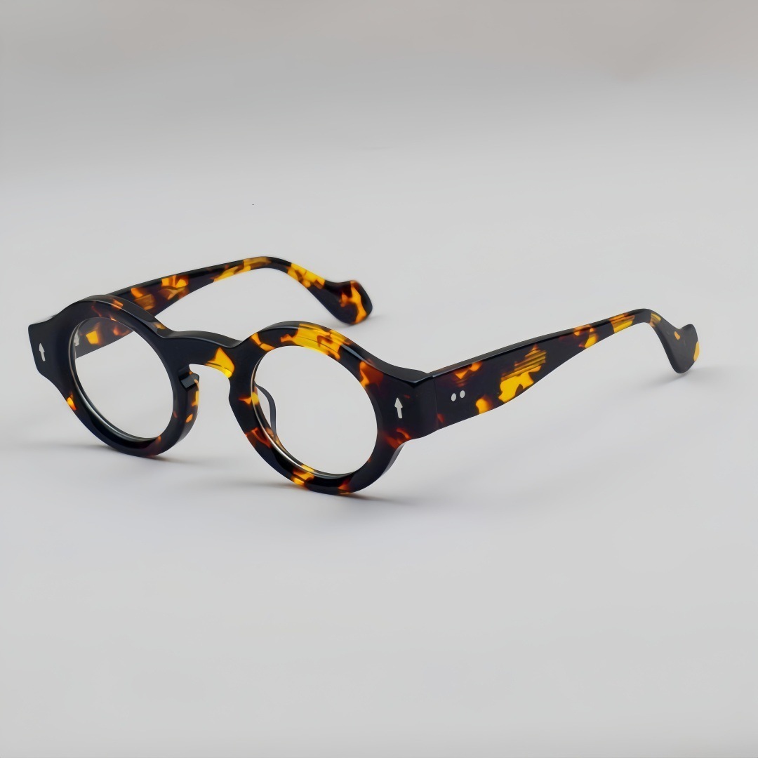 57359 Round Thicken Acetate Spectacle Frame Fashion Rivet Optical Glasses Men Lady Vintage Prescription Eyeglass 240712