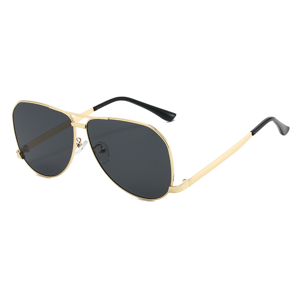 New Fashionable Double Beam Pilot Frog Eye Sunglasses - Retro Oversized Metal Frame for Men and Women in European and American Styles