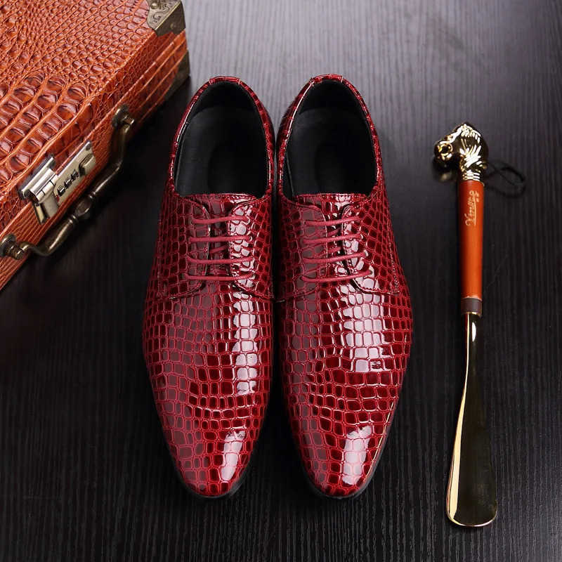 Grain Mens Dress Shoes Slip-On Oxfords Leather Shoes Pointed Toe Formal Business Shoes Plus Size Casual Flats K260328