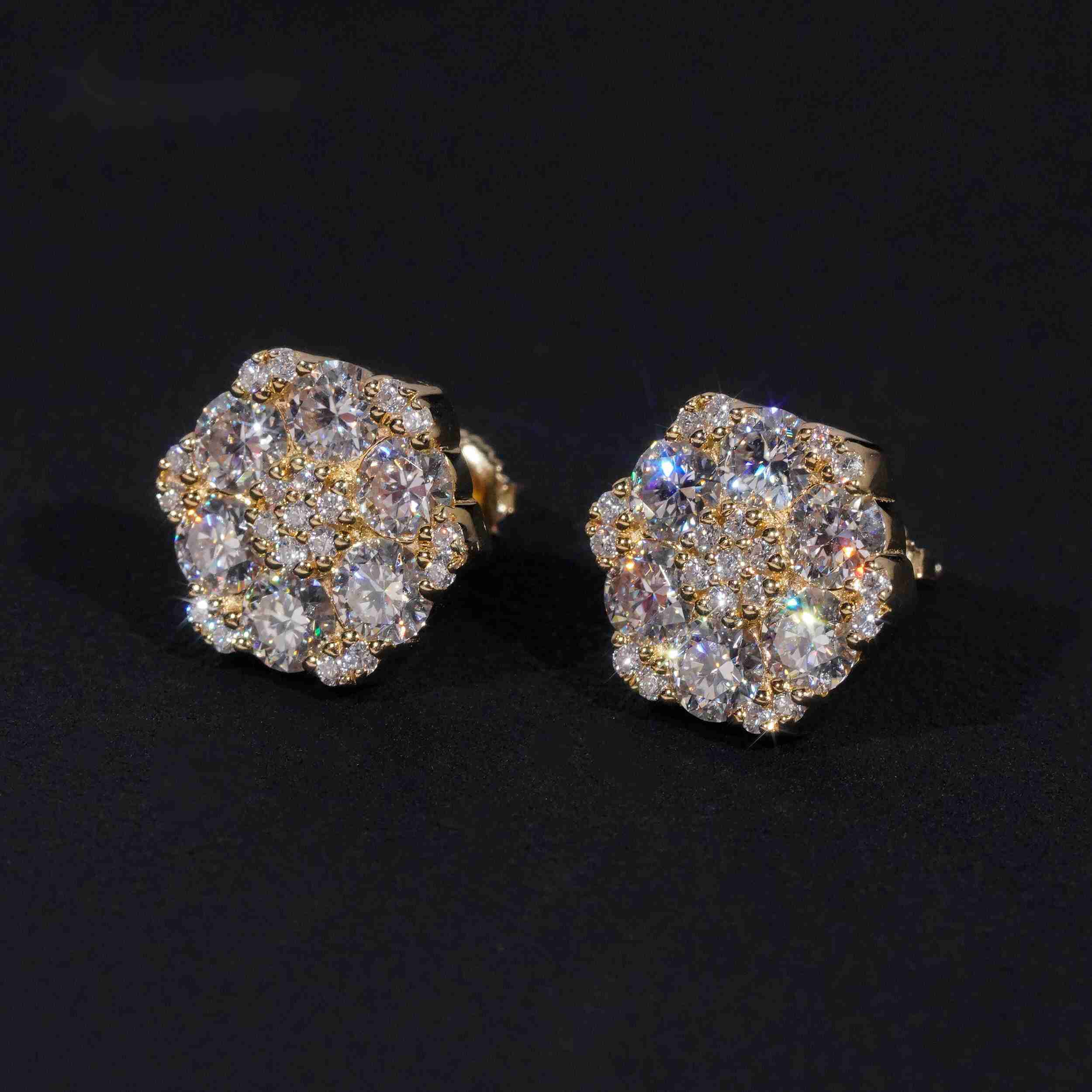 Fine Jewelry Big Luxury Cluster Flower Hip Hop 925 Sterling Silver Moissanite Stud Earrings
