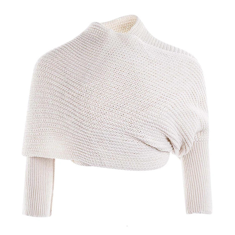 Solid Color Knit Shawl With Long Sleeves Elegant Soft Warm Short Top Autumn Winter Coldproof Elastic Wrap Scarf 260325