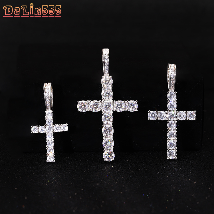 Ready to Ship Cross Pendant 2mm 3mm 4mm 5mm 925 Silver Pass Tester VVS Diamondfor Chain Cross Moissanite Tennis Pendant