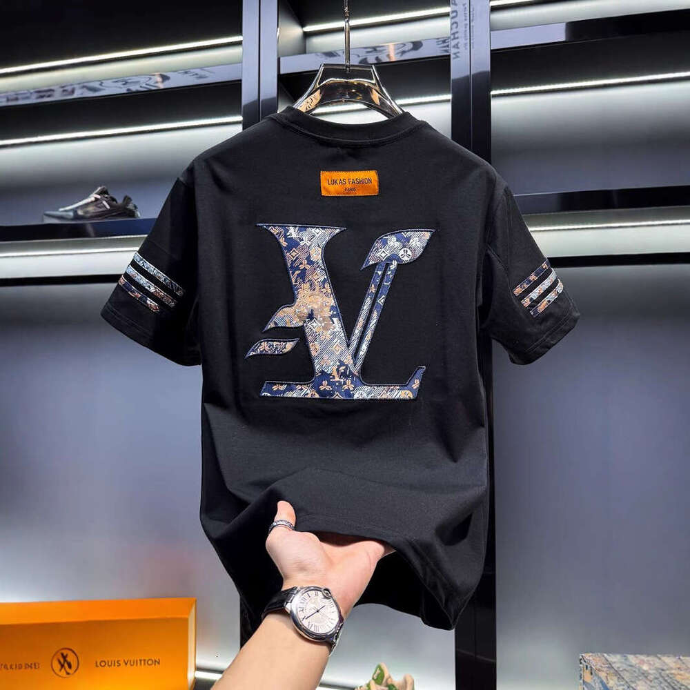 men's high-end embroidered round-neck short-sleeve T-shirt, luxury new trendy brand summer fashion American style half-sleeve