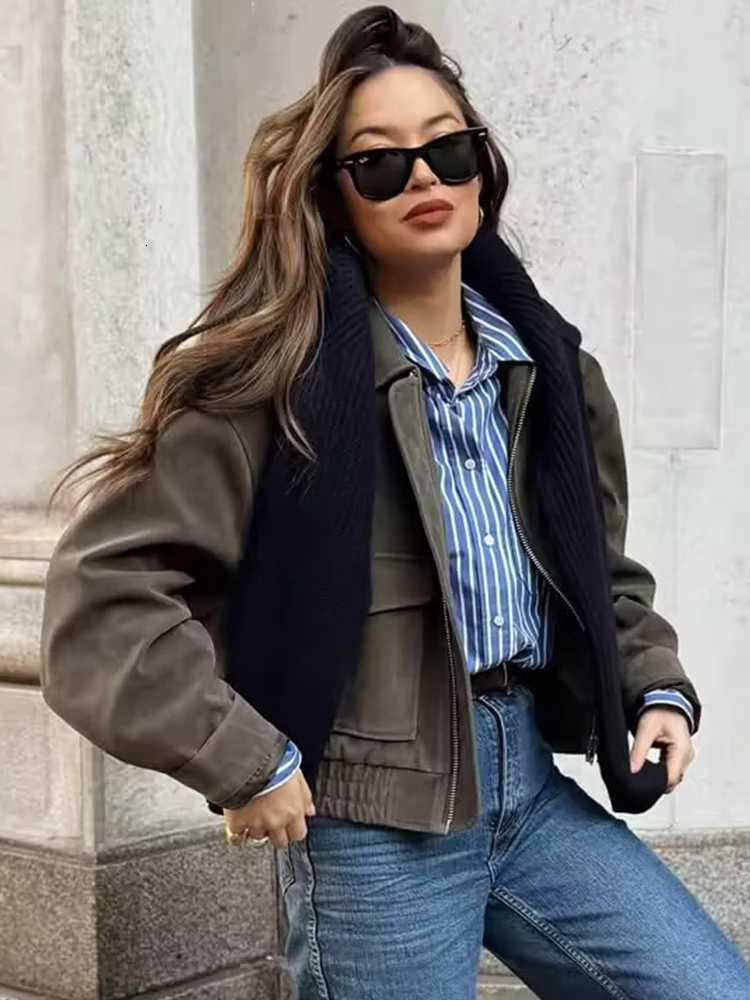 SLTNX Womens 2026 Spring and Autumn Elegant Coat Retro Lapel Zipper Long Sleeve Pocket Coat Ladies CoatT260328