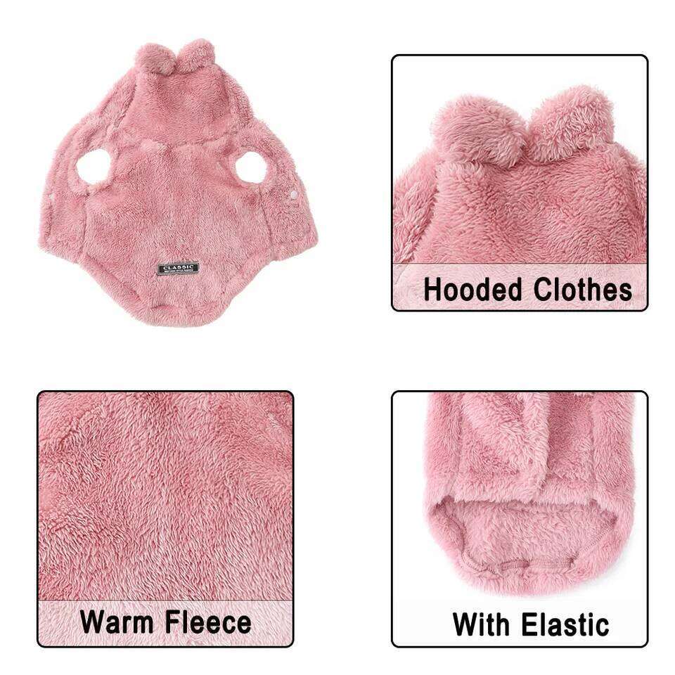 Winter Dog Hooded Clothes For Small Medium Dogs Cat Soft Puppy Rabit Ears Clothing Cute Kitten Costume Chihuahua Pug Pet Outfits
