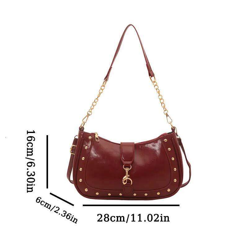 Fashionable And Casual Women Shoulder With Hook Lock Metal Rivet Decoration Diagonal Cross Bag Suitable For Daily Commuting QIBALIANGPIN