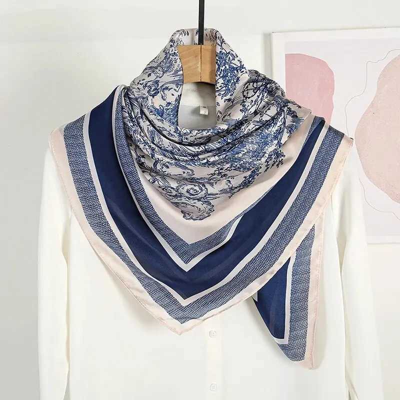 Print Square Scarf Flower Leaf Tree Elegant Satin Shawl Wen Outdoor Beach Travel Wrap Windproof Turban Hijab 110110cm X260328