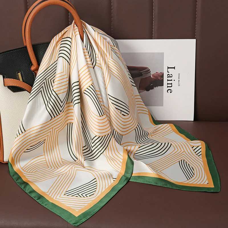 Luxury Print Satin Silk Square Scarf for Women Shawl Hijab Neckerchief Female Hair Ribbon Headband Fashion Wrap Bandana 2023 New Z260330