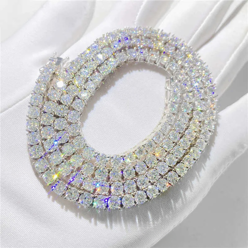 necklace moissanite chain Custom Silver Real White 5mm Moissanite Diamond Tennis Gold Chain Necklace
