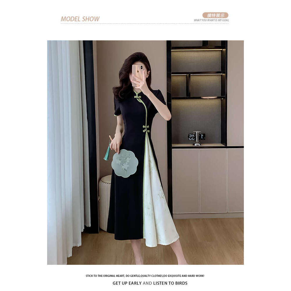 The 2026 Summer New Model: Chinese-Style Zen-Inspired Retro Modified Cheongsam, Faux Two-Piece, Waist-Cinching, Slimming, Long Dress Qipao Hanfu Silk