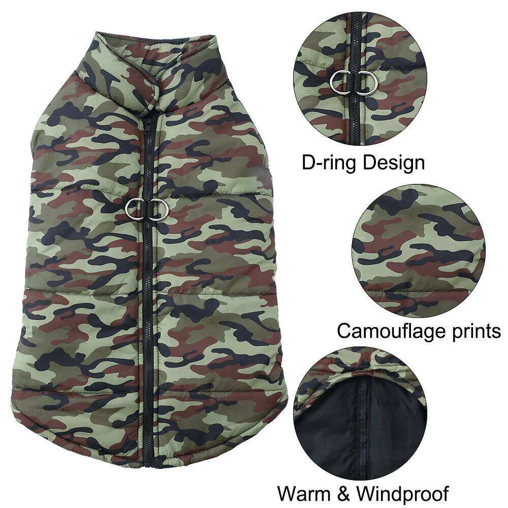 Windproof Pet Dog Clothes For Small Medium Big Dogs Cats Winter Puppy Camouflage Print Warm Apparel Golden Retriever Costumes