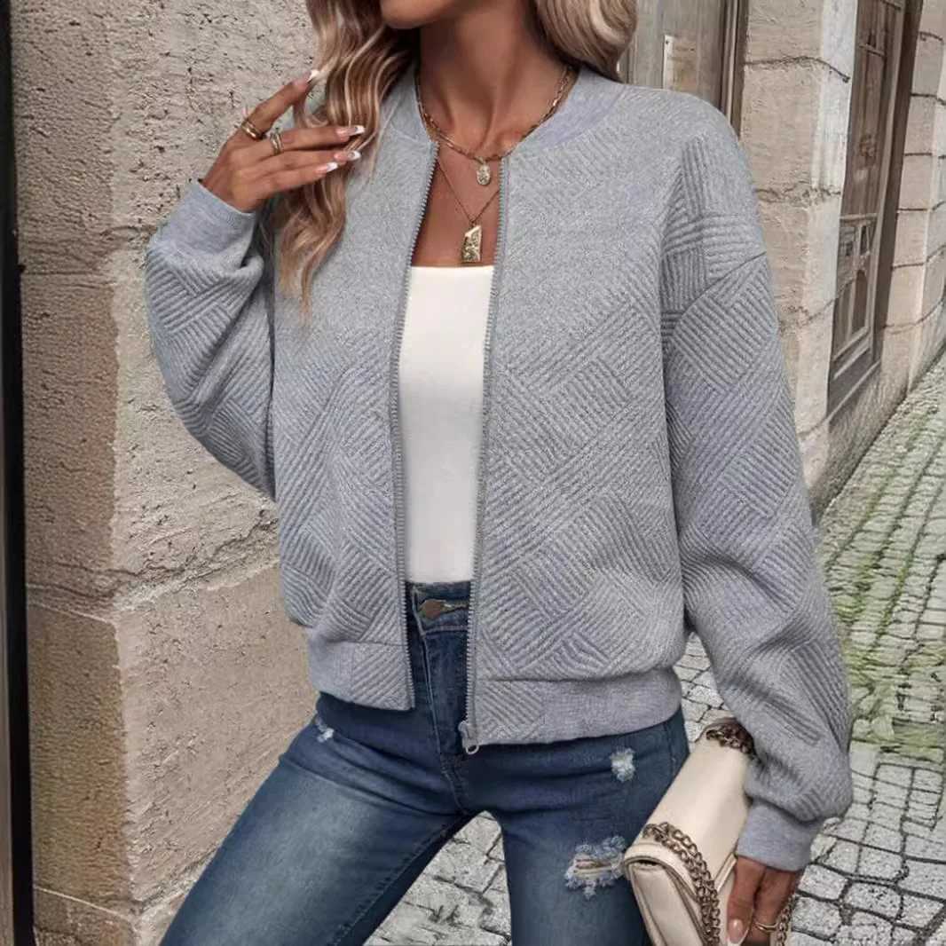 2024 independent cross-border European and American new fashionable solid color zipper jacket for womenT260328