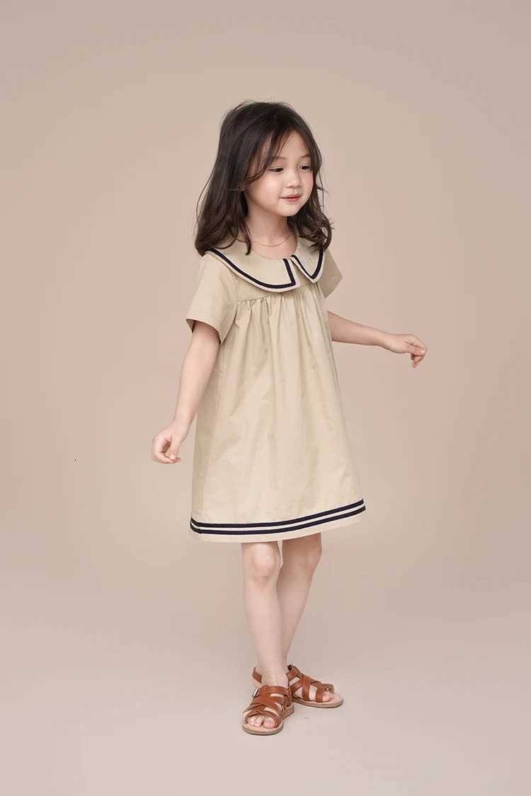 Humor Bear Summer Girls Dress Solid Color Navy Collar Short-sleeved Fashion Casual Princess Dress Children Kids ClothingT260330