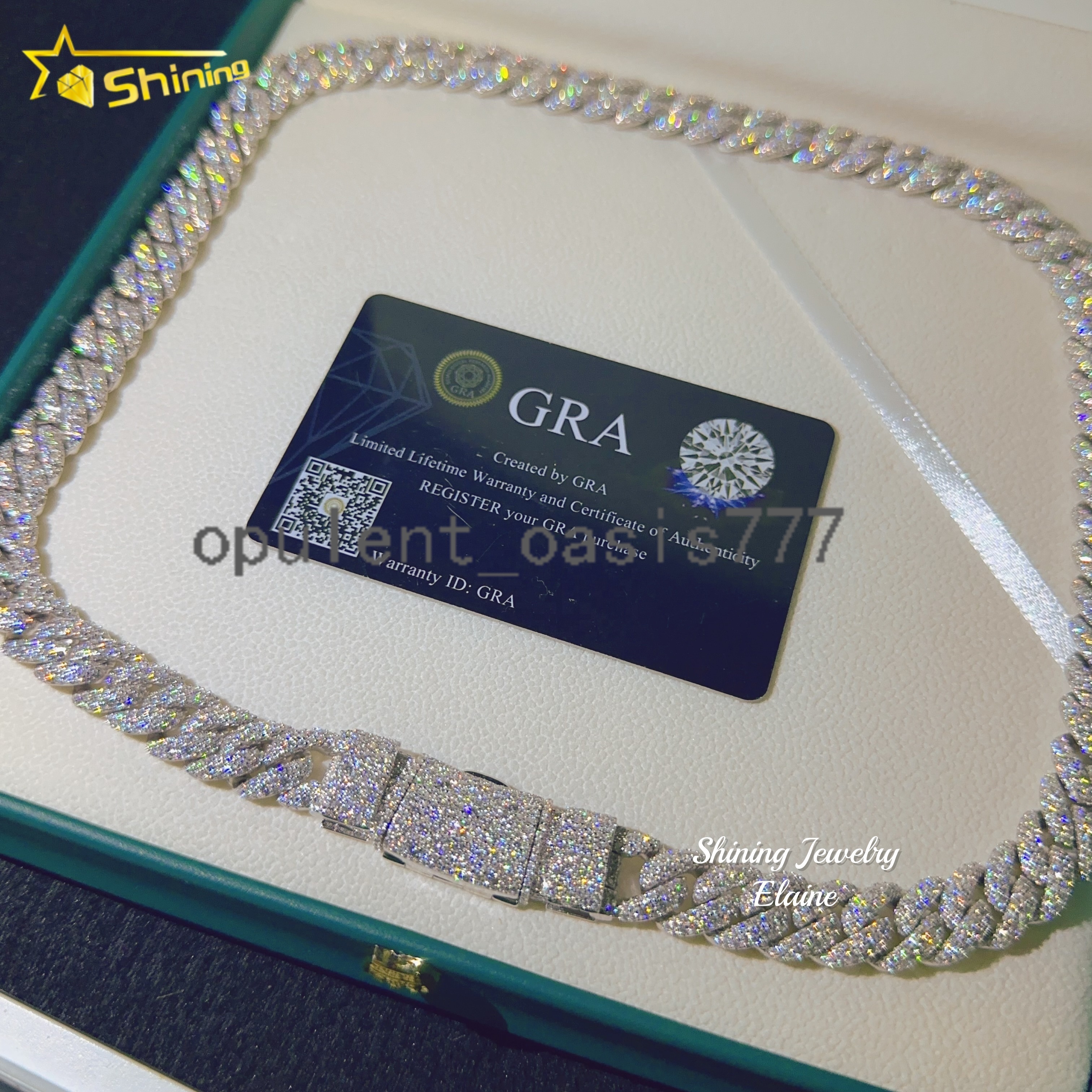 Wholesale Price 12MM Necklace 925 Sterling Silver Iced Out Hip Hop VVS Moissanite Diamond Cuban Bracelet Link Chain