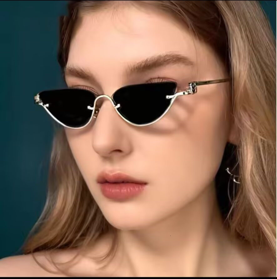 Luxury Brand Designer Sunglasses European And American Style Retro Fashion Half-Frame Cat Eye Sunglasses Internet Celebrity Same Style No Makeup High-